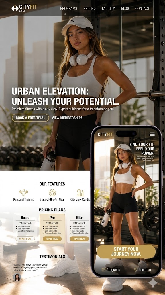 Geminiで作ったジムのHPイメージ（CITYFIT GYM）